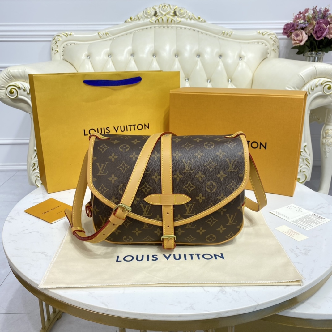 Louis Vuitton LV Saumur Bags Handbags Gold Yellow Monogram Canvas Cowhide Fabric Fashion M40710