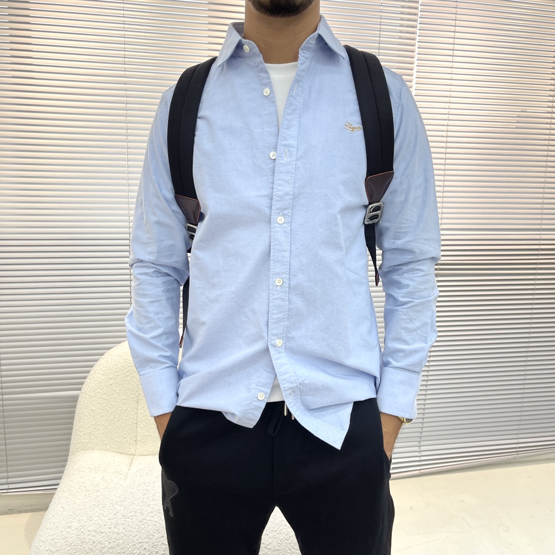 -Z Zega 纯色牛津纺男士长袖衬衫，牛津纺棉质柔软、舒适、比一般面料质密、是秋冬必备单品。牛津纺衬衫