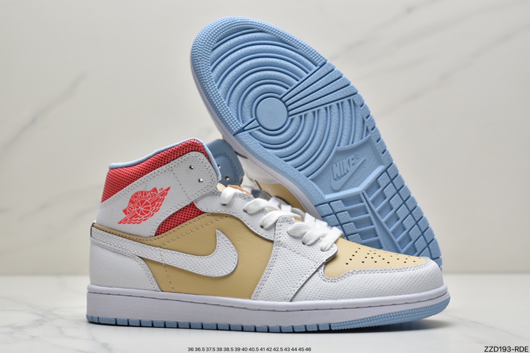 250 Air Jordan 1 Mid“Sesame”冲孔白奶茶鞋CZ0774-200