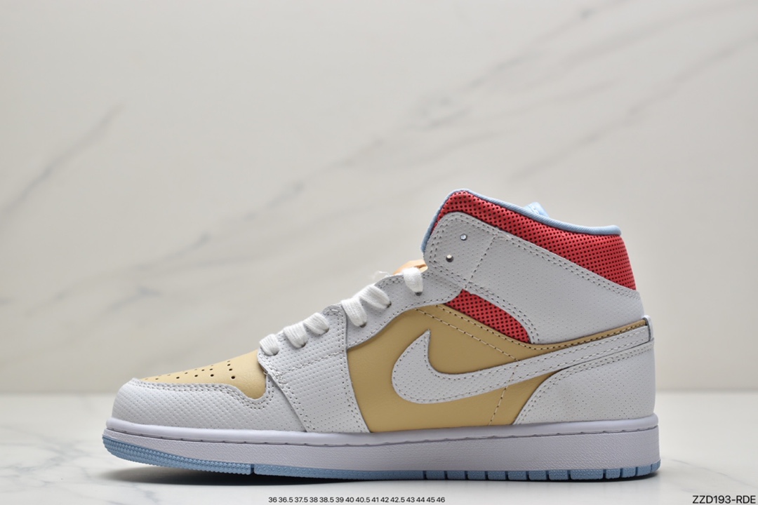 250 Air Jordan 1 Mid“Sesame”冲孔白奶茶鞋CZ0774-200