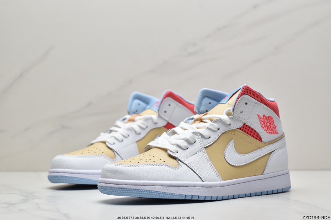 250 Air Jordan 1 Mid“Sesame”冲孔白奶茶鞋CZ0774-200