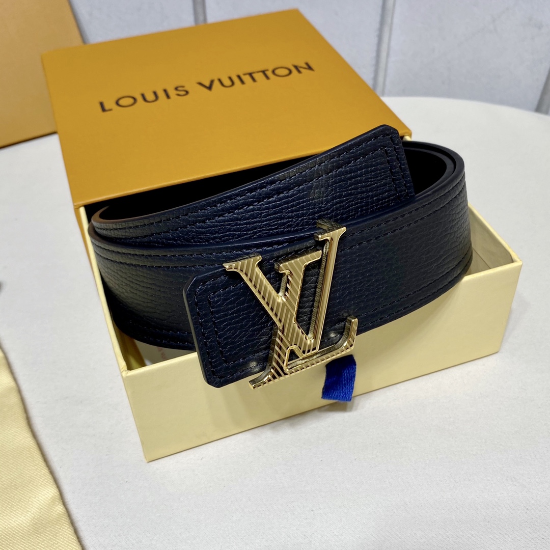 Louis Vuitton Belts Black Chocolate color Gold Calfskin Cowhide