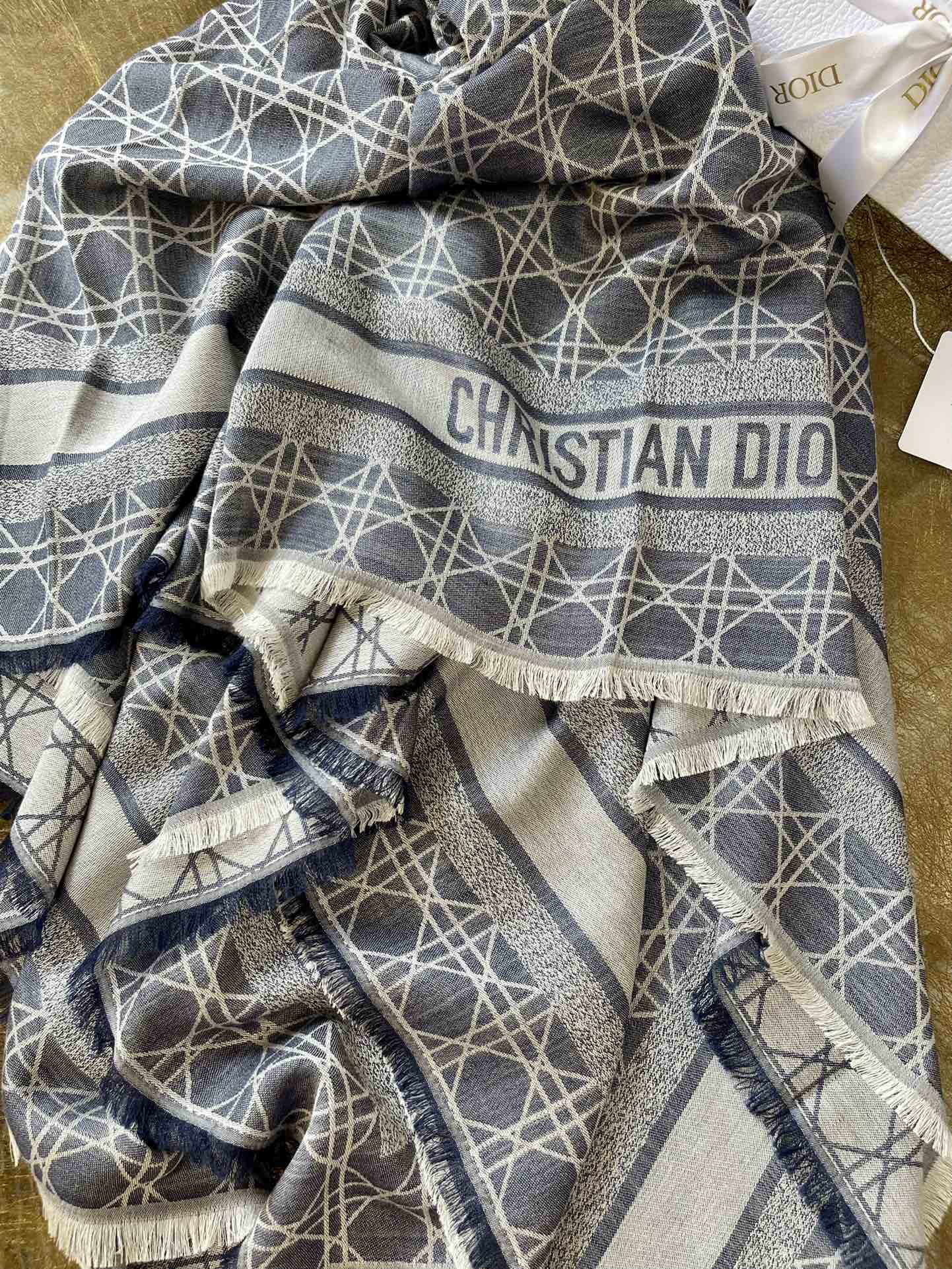 Dior迪奥藤格图案丹宁牛仔蓝色CANNAGE 披肩15CAN140I163_C525