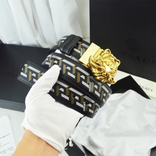 Versace Barocco Print Saffiano Leather Belt with 3D Medusa Buckle