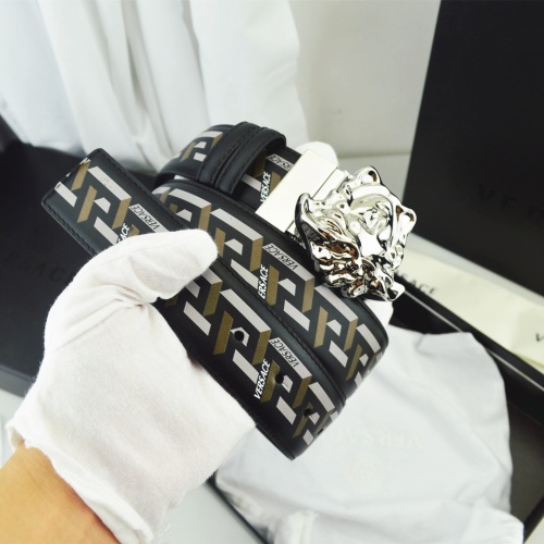 Versace Barocco Print Saffiano Leather Belt with 3D Medusa Buckle, 4.0cm 1 Versace Barocco Print Saffiano Leather Belt with 3D Medusa Buckle, 4.0cm