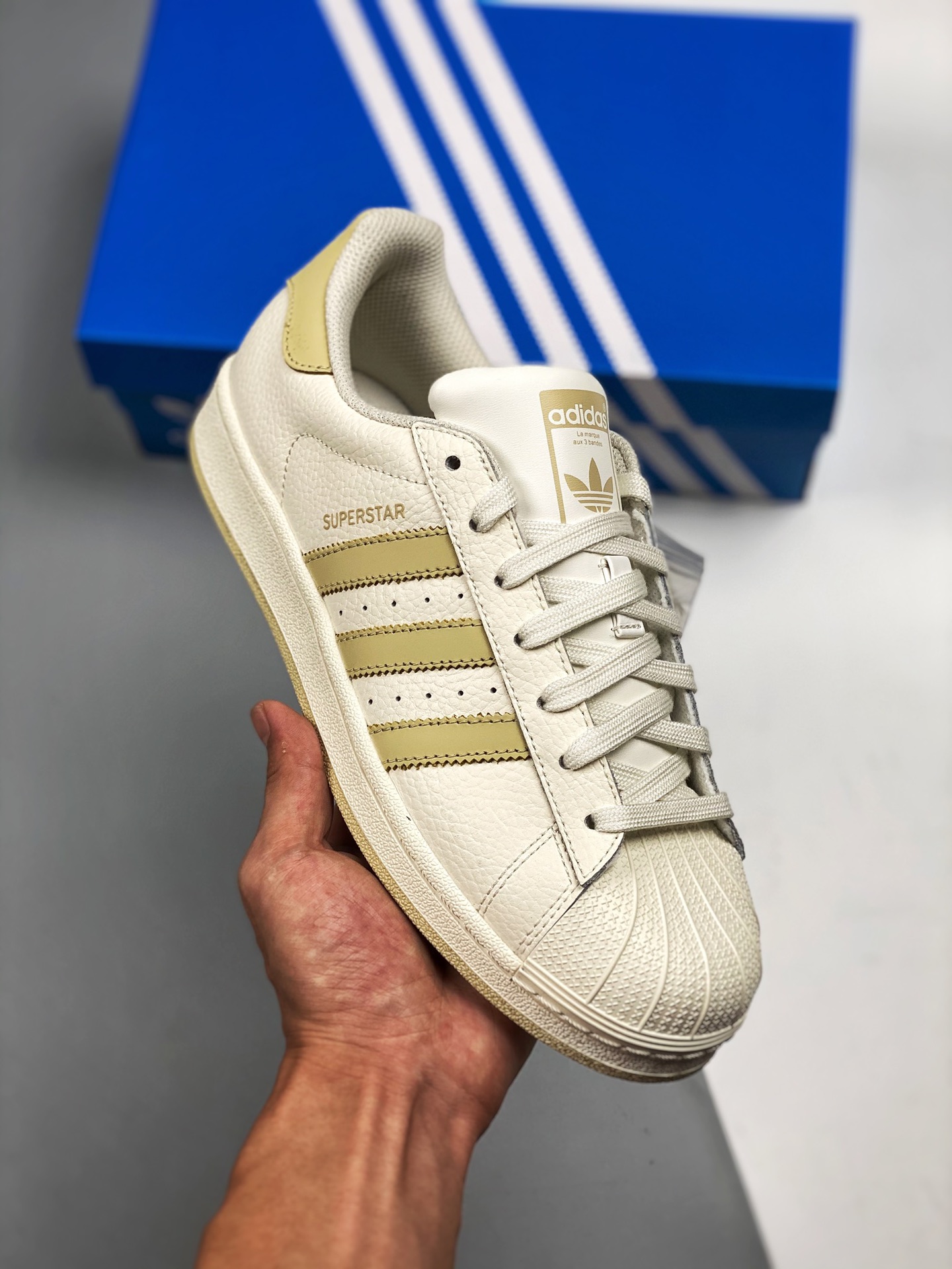 AD Originals SUPERSTAR W con puntera de concha amarillo limón, foto real de nivel de empresa original, confeccionado co…