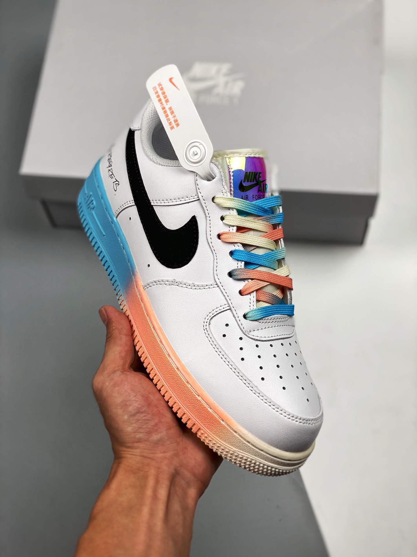 NK Air Force 1 Low 07 “Graffiti White Red Blue” original last and paper pattern, authentic Air Force shape, focused on …