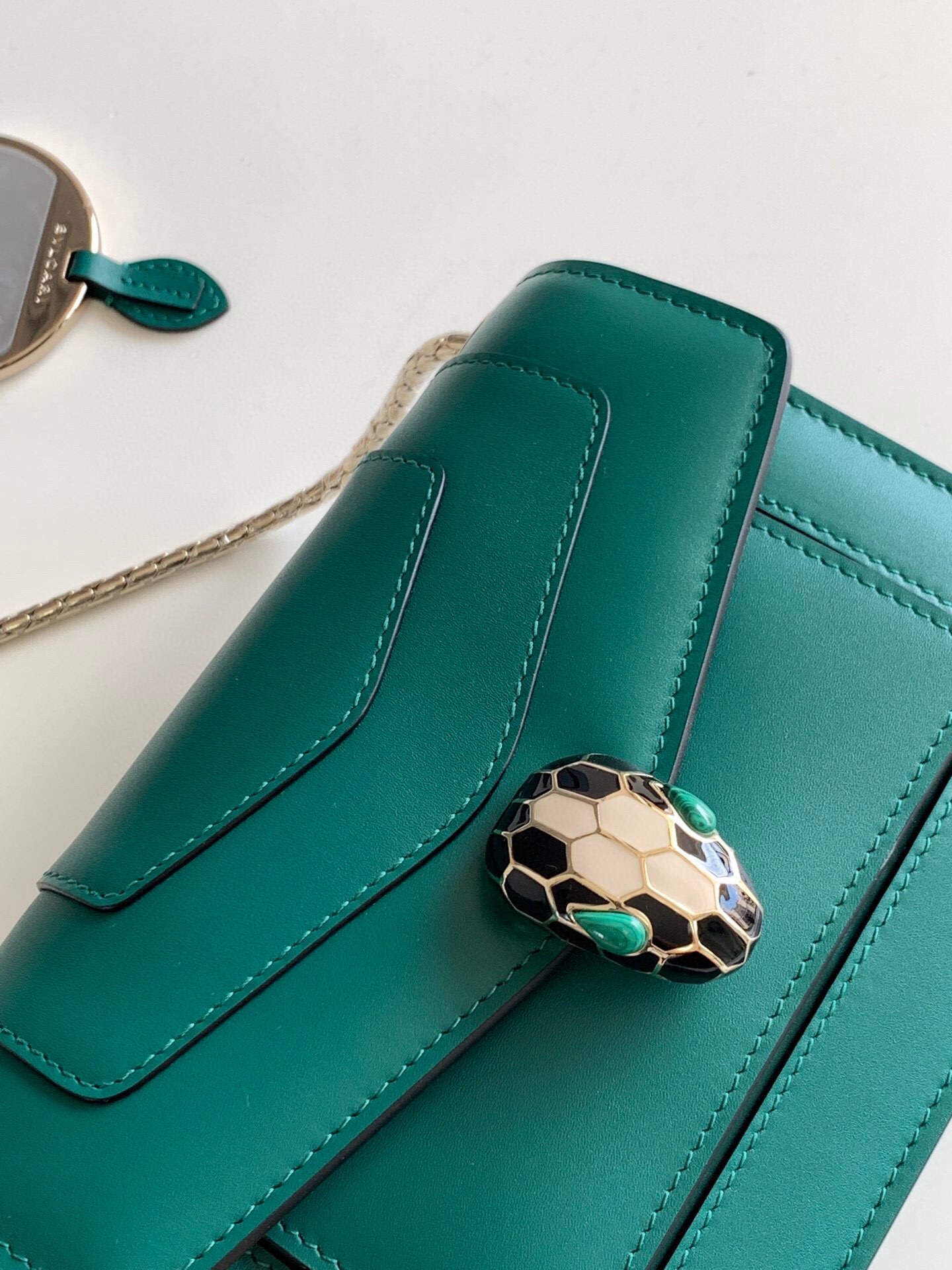 BVLGARI宝格丽意大利小牛皮蛇头双层肩背包289672