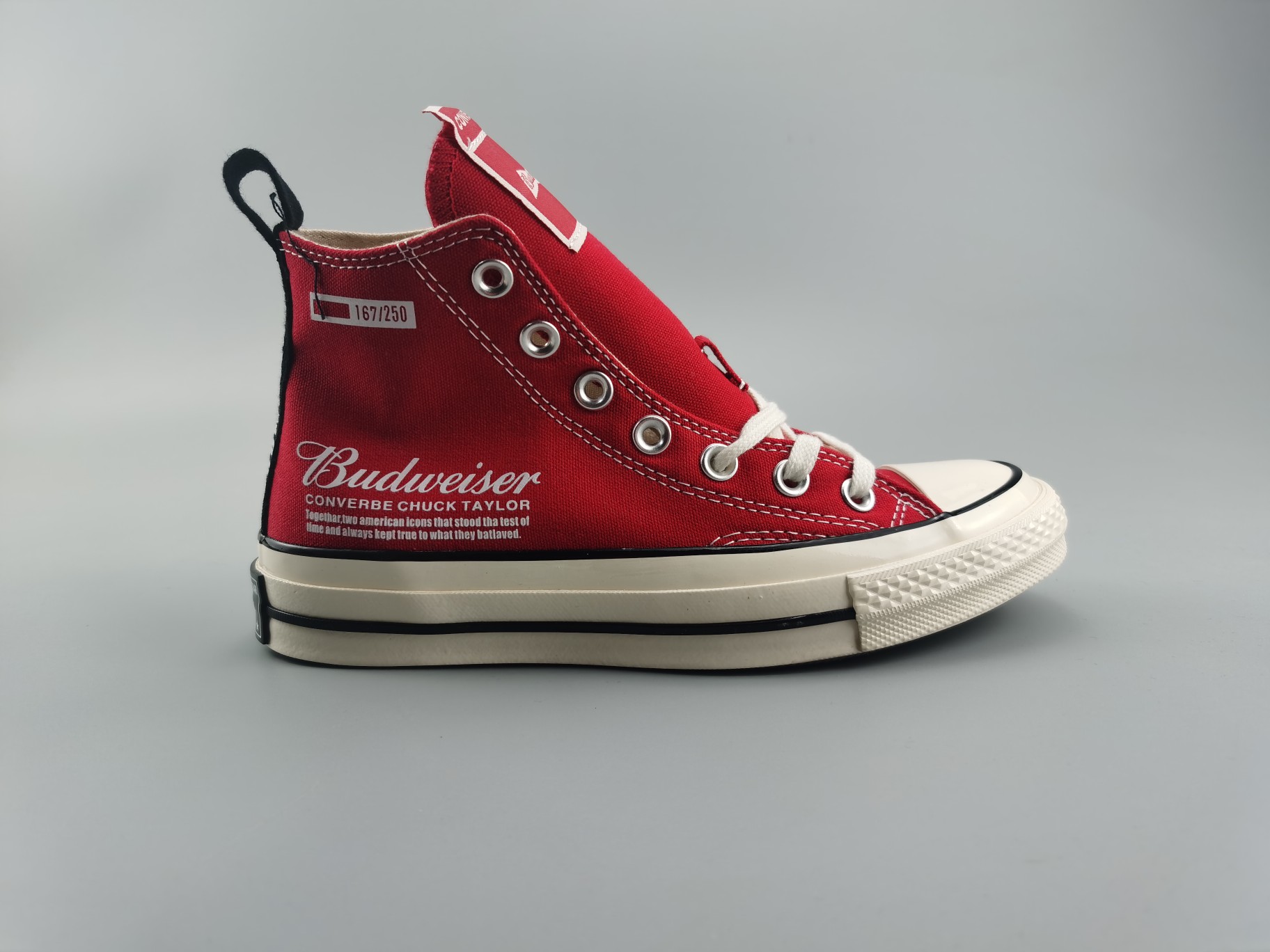 破界联手,百威啤酒Budweiser X Converse Chuck Taylor All Star 1970s High"Budweiser"复古三星标高帮休闲运动硫化百搭板鞋“帆布红百威”M9697 尺码：35 36 36.5 37 37.5 38 39 39.5 40 41 41.5 42 42.5 43 44
