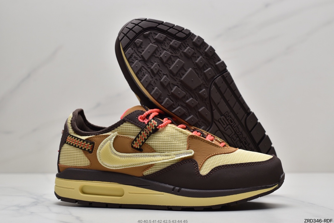 320 Travis Scott x Nike Air Max 1”Cactus Jack”改版款低帮复慢跑鞋“深棕麦黄米倒钩”DO9392-200