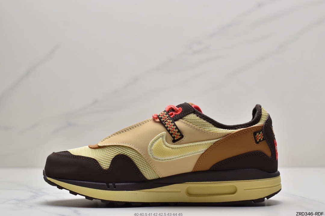 320 Travis Scott x Nike Air Max 1”Cactus Jack”改版款低帮复慢跑鞋“深棕麦黄米倒钩”DO9392-200