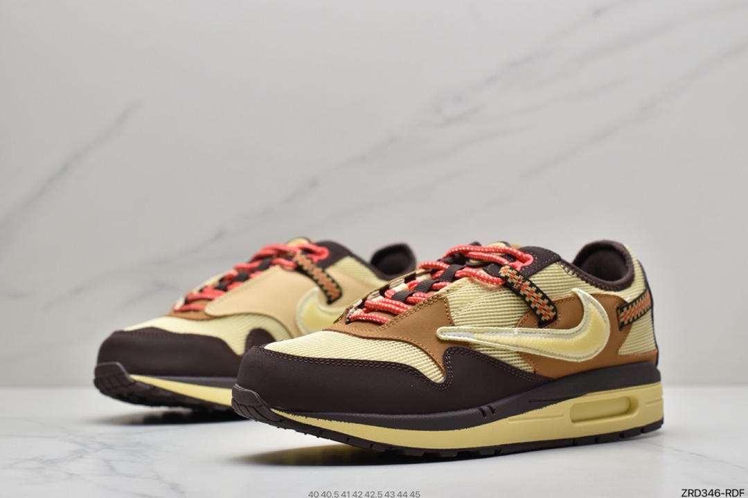 320 Travis Scott x Nike Air Max 1”Cactus Jack”改版款低帮复慢跑鞋“深棕麦黄米倒钩”DO9392-200