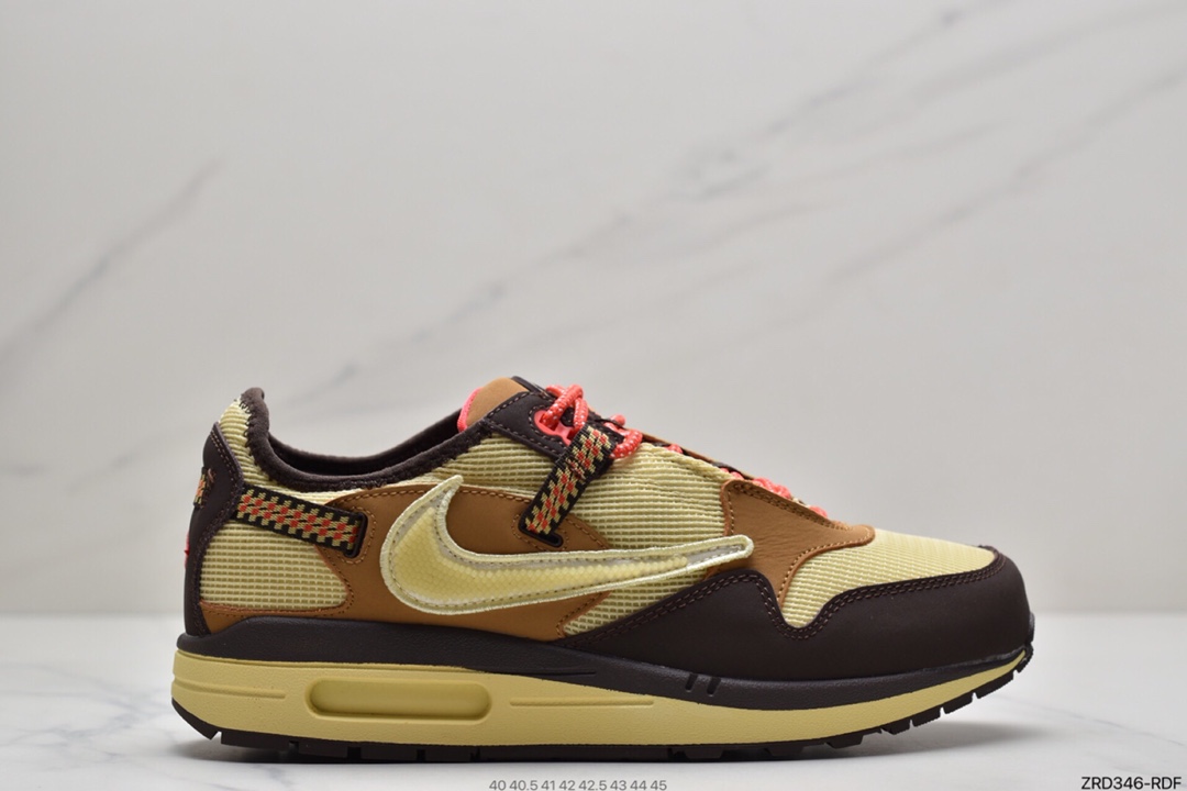 320 Travis Scott x Nike Air Max 1”Cactus Jack”改版款低帮复慢跑鞋“深棕麦黄米倒钩”DO9392-200