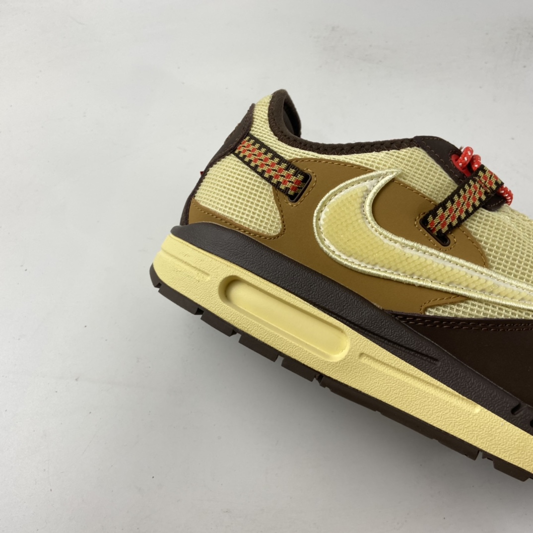 P320  Travis Scott x NIKE Air Max 1 ”Cactus Jack” 低帮复古百搭休闲运动慢跑鞋“深棕麦黄米倒钩”DO9392-200