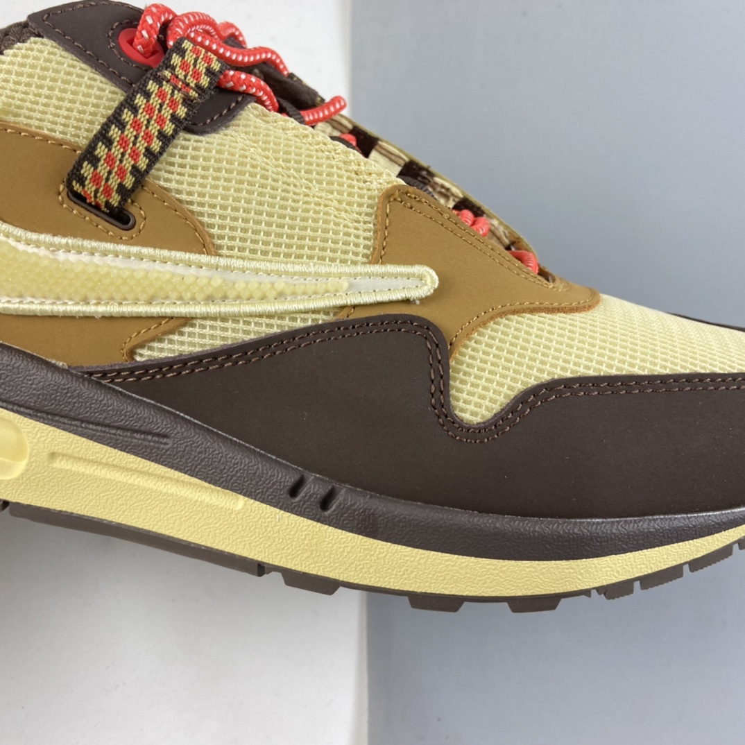 P320  Travis Scott x NIKE Air Max 1 ”Cactus Jack” 低帮复古百搭休闲运动慢跑鞋“深棕麦黄米倒钩”DO9392-200