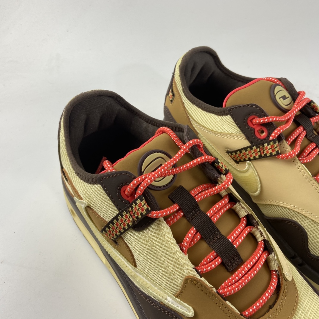 P320  Travis Scott x NIKE Air Max 1 ”Cactus Jack” 低帮复古百搭休闲运动慢跑鞋“深棕麦黄米倒钩”DO9392-200