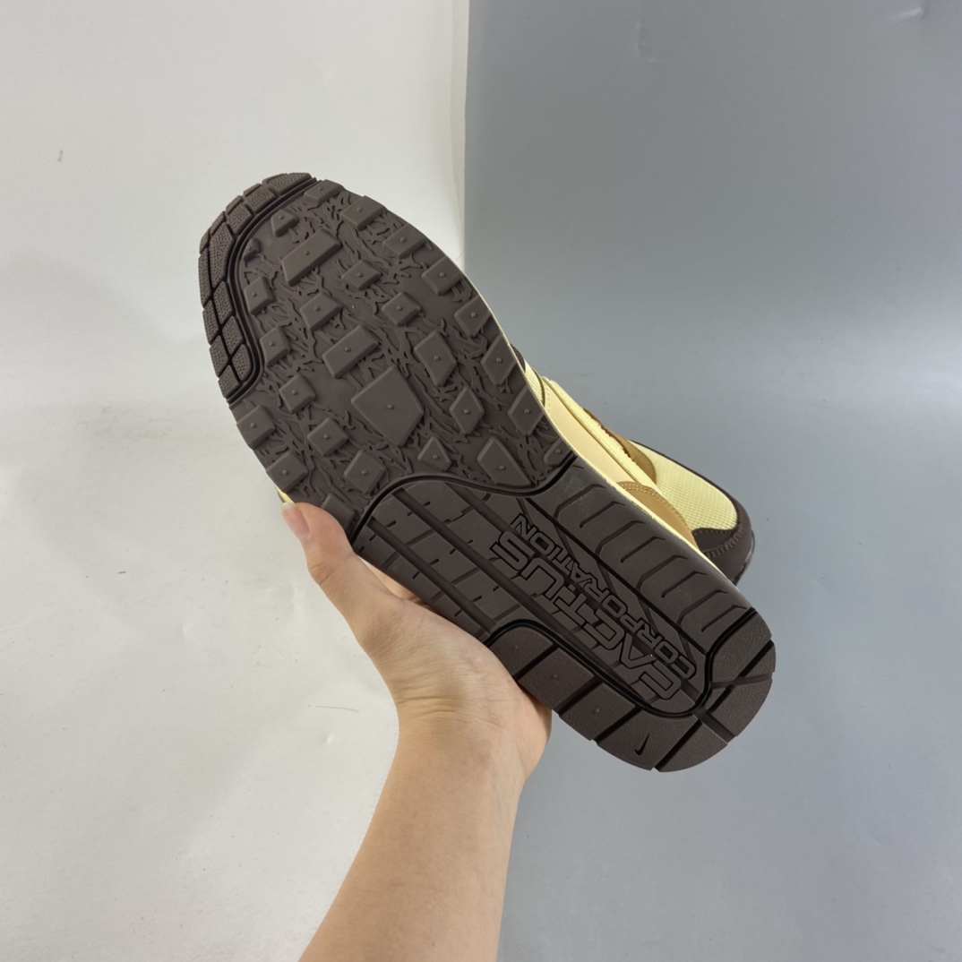 P320  Travis Scott x NIKE Air Max 1 ”Cactus Jack” 低帮复古百搭休闲运动慢跑鞋“深棕麦黄米倒钩”DO9392-200