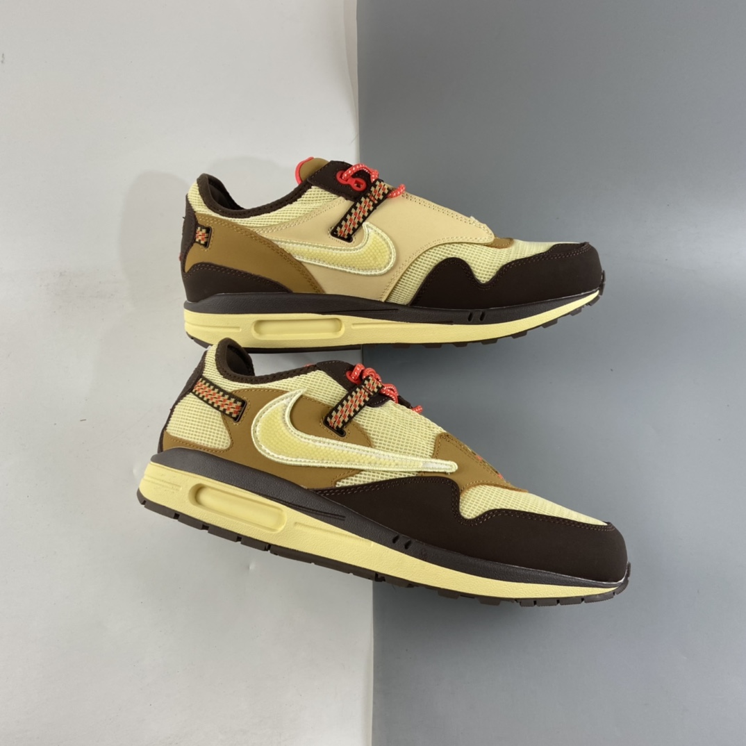 P320  Travis Scott x NIKE Air Max 1 ”Cactus Jack” 低帮复古百搭休闲运动慢跑鞋“深棕麦黄米倒钩”DO9392-200