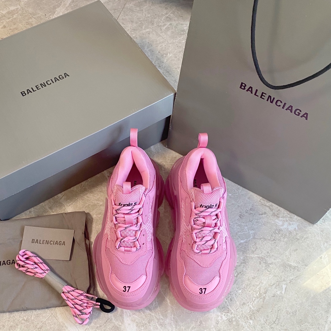 Rosa BALENCIAGA · Balenciaga 2021ss nuevo color triple zapatos de papá con colchón de aire de cristal real 🥾 ⚠¡Nivel d…