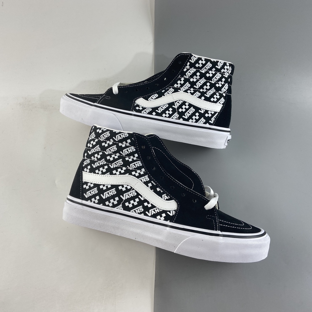 P160  Vans SK8-Hi 范斯官方黑色棋盘格侧边印花条纹字母高帮板鞋 VN0A4BUWTEZ