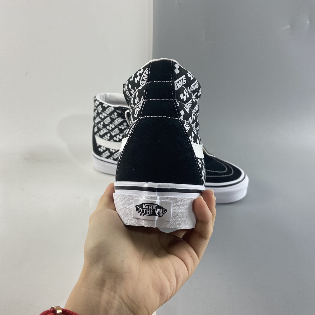 P160  Vans SK8-Hi 范斯官方黑色棋盘格侧边印花条纹字母高帮板鞋 VN0A4BUWTEZ