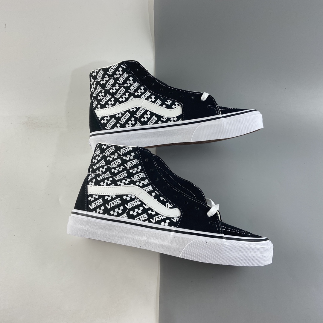 P160  Vans SK8-Hi 范斯官方黑色棋盘格侧边印花条纹字母高帮板鞋 VN0A4BUWTEZ