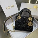 Dior Lady Handbags Crossbody & Shoulder Bags Black Gold Hardware Epi Lambskin Sheepskin Mini