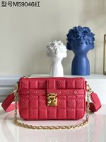 Louis Vuitton Handbags Camera Bags Red Embroidery Sheepskin Pochette Chains M59046