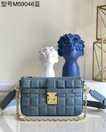 Louis Vuitton Handbags Camera Bags Blue Embroidery Sheepskin Pochette Chains M59046