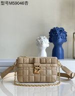 Louis Vuitton Handbags Camera Bags Apricot Color Embroidery Sheepskin Pochette Chains M59046