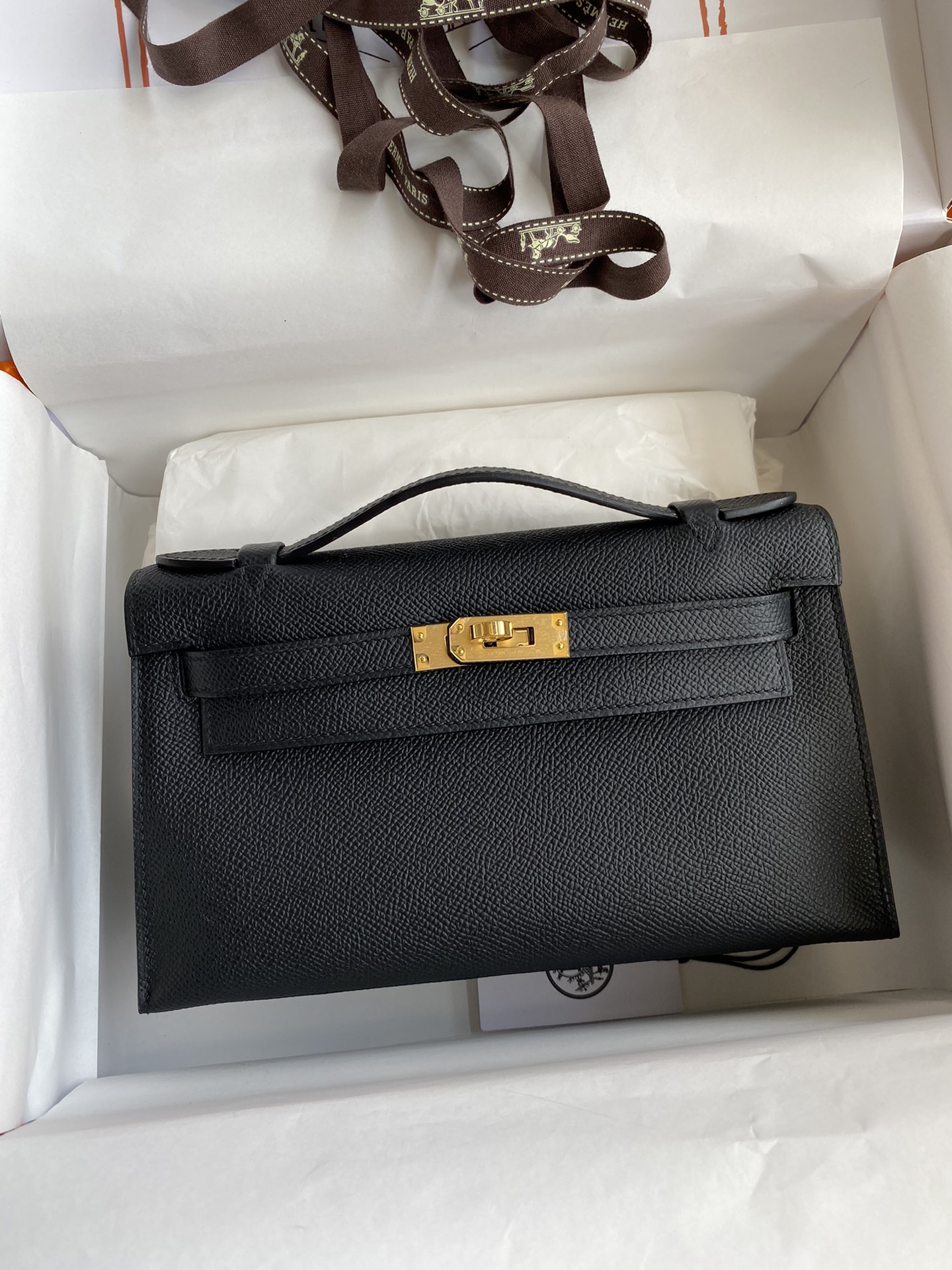 Hermes Kelly Handbags Clutches & Pouch Bags Crossbody & Shoulder Bags Black Gold Hardware Epsom Mini