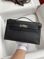 Hermes Kelly Handbags Clutches & Pouch Bags Crossbody & Shoulder Bags Black Silver Hardware Epsom Mini