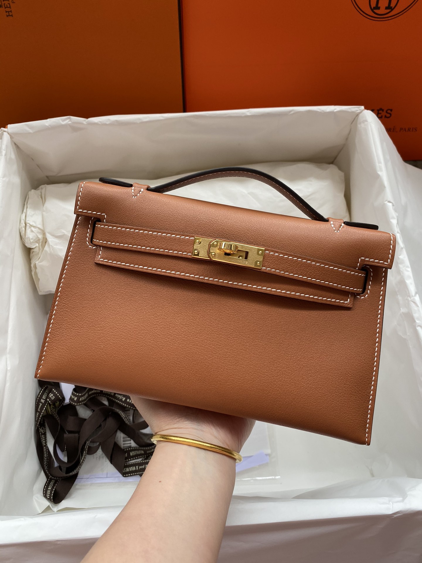 Hermes Kelly Handbags Clutches & Pouch Bags Crossbody & Shoulder Bags Wholesale Replica
 Brown Coffee Color Gold Hardware Mini