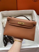 Hermes Kelly Handbags Clutches & Pouch Bags Crossbody & Shoulder Bags Wholesale Replica
 Brown Coffee Color Gold Hardware Mini