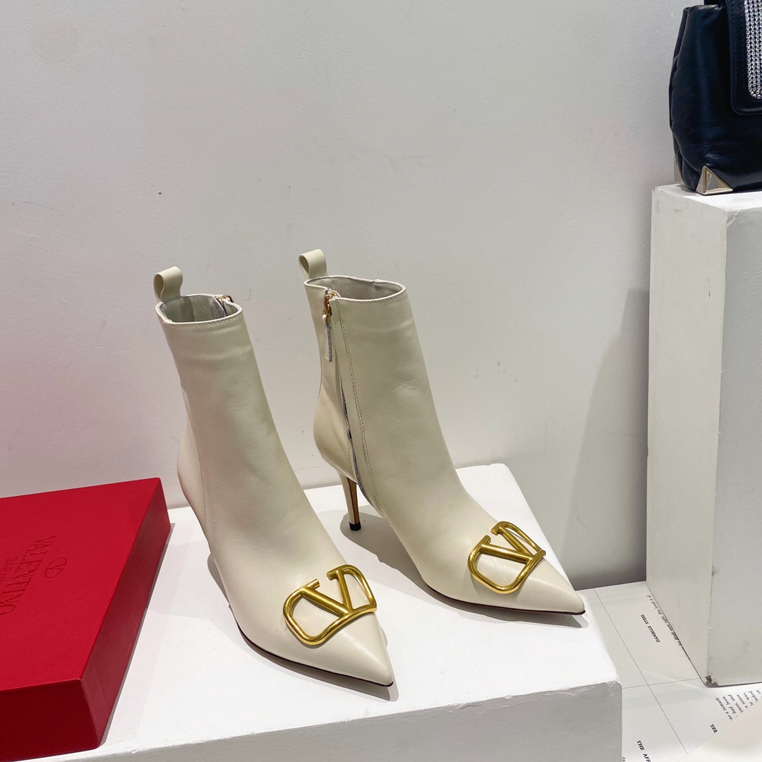 Valentino Ankle Boots Calfskin Pointed Toe Stiletto Heel