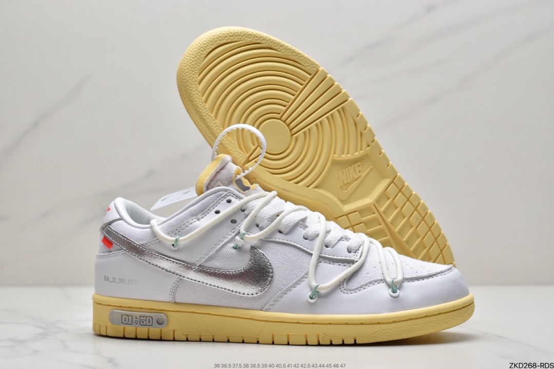 270 耐克Nike OFF-WHITE x Futura x Nike Dunk Low“21 of 50 三方联名白灰紫低帮休闲板鞋DM1602-106