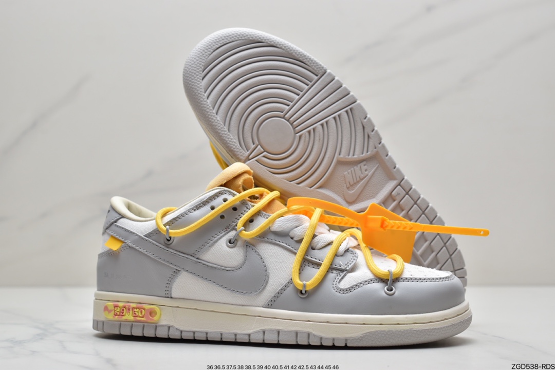 290 耐克Nike OFF-WHITE x Futura x Nike Dunk Low“21 of 50 三方联名白灰紫低帮休闲板鞋DM1602-106