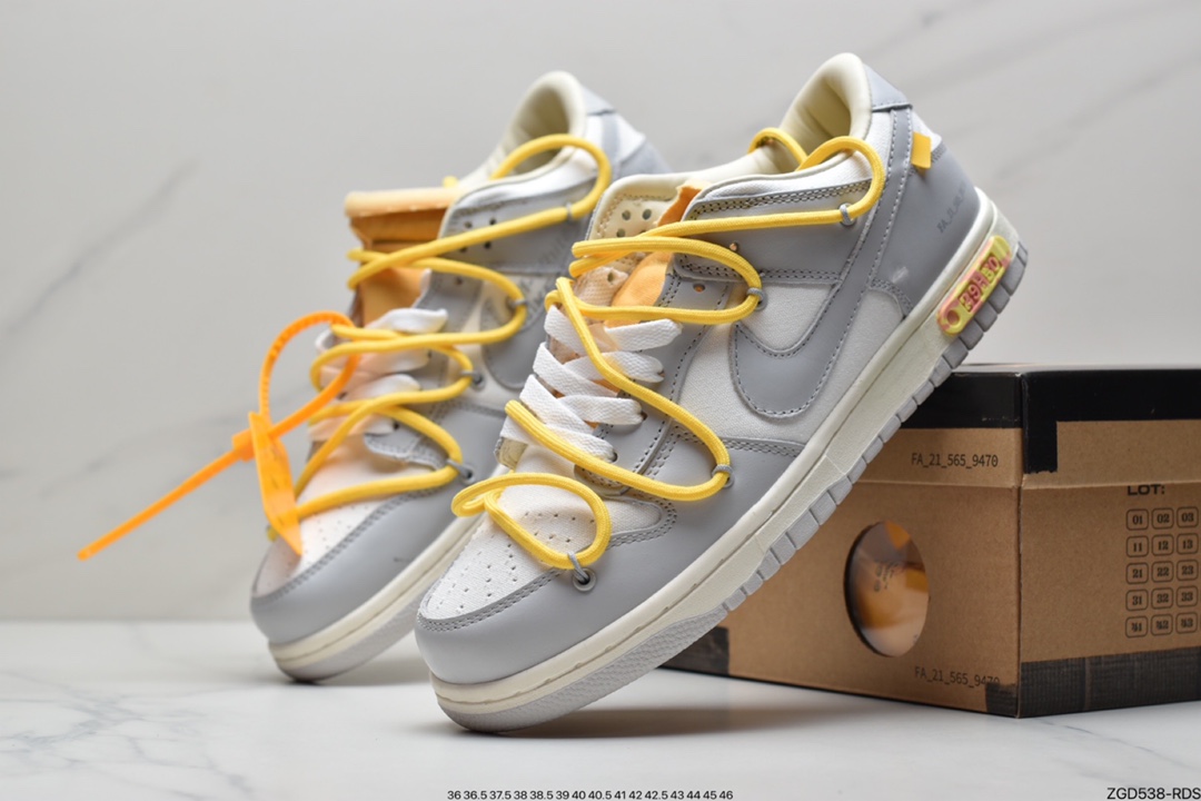 290 耐克Nike OFF-WHITE x Futura x Nike Dunk Low“21 of 50 三方联名白灰紫低帮休闲板鞋DM1602-106