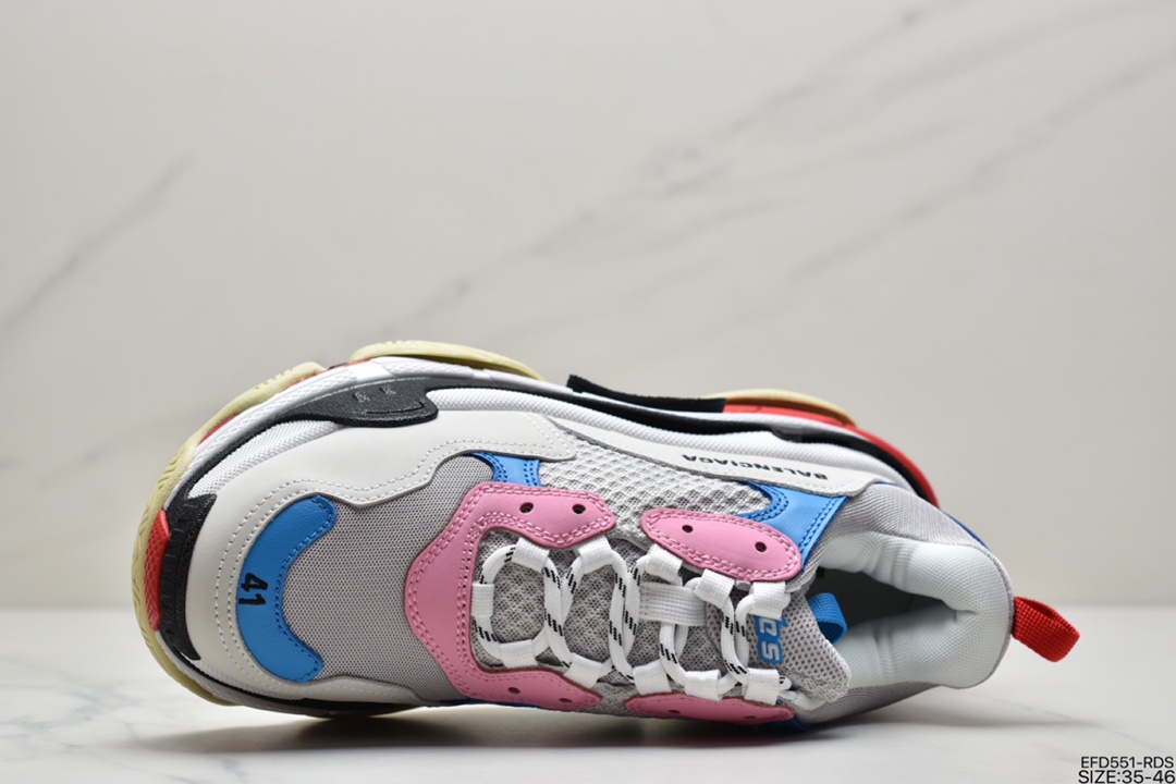 390 Balenciaga Triple S Sneaker”White/Grey/Black/Blue”时装复古厚底做旧姥爷球鞋“白浅灰黑天蓝”541624 W06E2