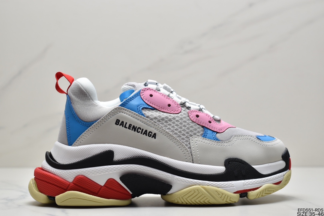 390 Balenciaga Triple S Sneaker”White/Grey/Black/Blue”时装复古厚底做旧姥爷球鞋“白浅灰黑天蓝”541624 W06E2