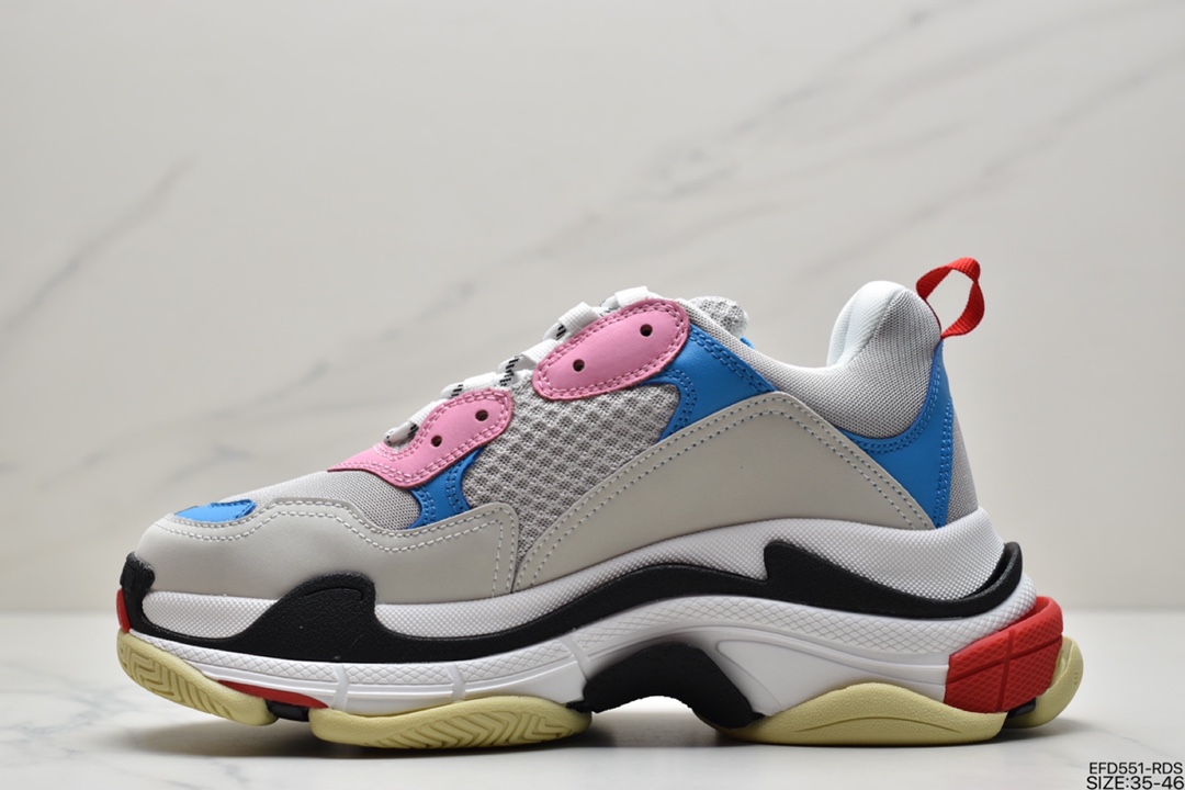 390 Balenciaga Triple S Sneaker”White/Grey/Black/Blue”时装复古厚底做旧姥爷球鞋“白浅灰黑天蓝”541624 W06E2