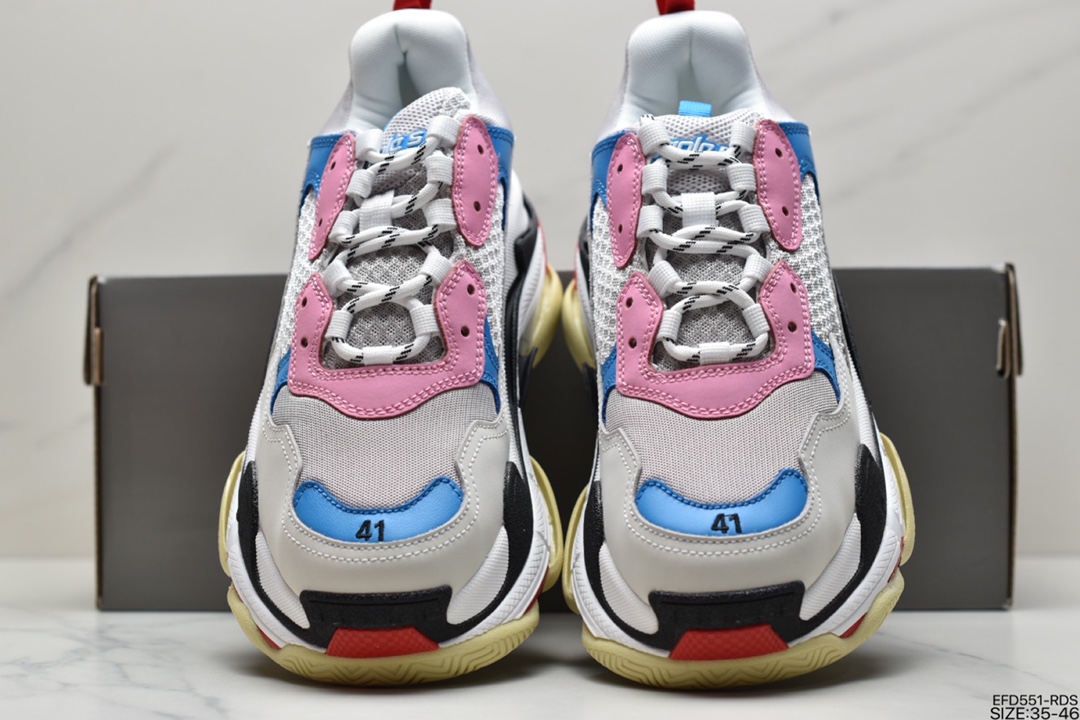 390 Balenciaga Triple S Sneaker”White/Grey/Black/Blue”时装复古厚底做旧姥爷球鞋“白浅灰黑天蓝”541624 W06E2