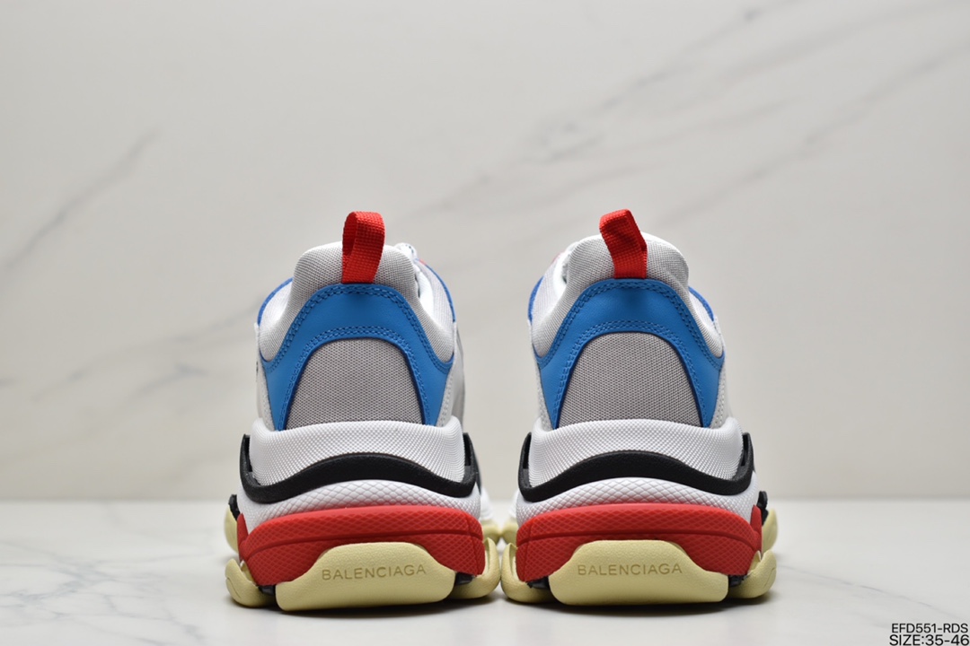 390 Balenciaga Triple S Sneaker”White/Grey/Black/Blue”时装复古厚底做旧姥爷球鞋“白浅灰黑天蓝”541624 W06E2