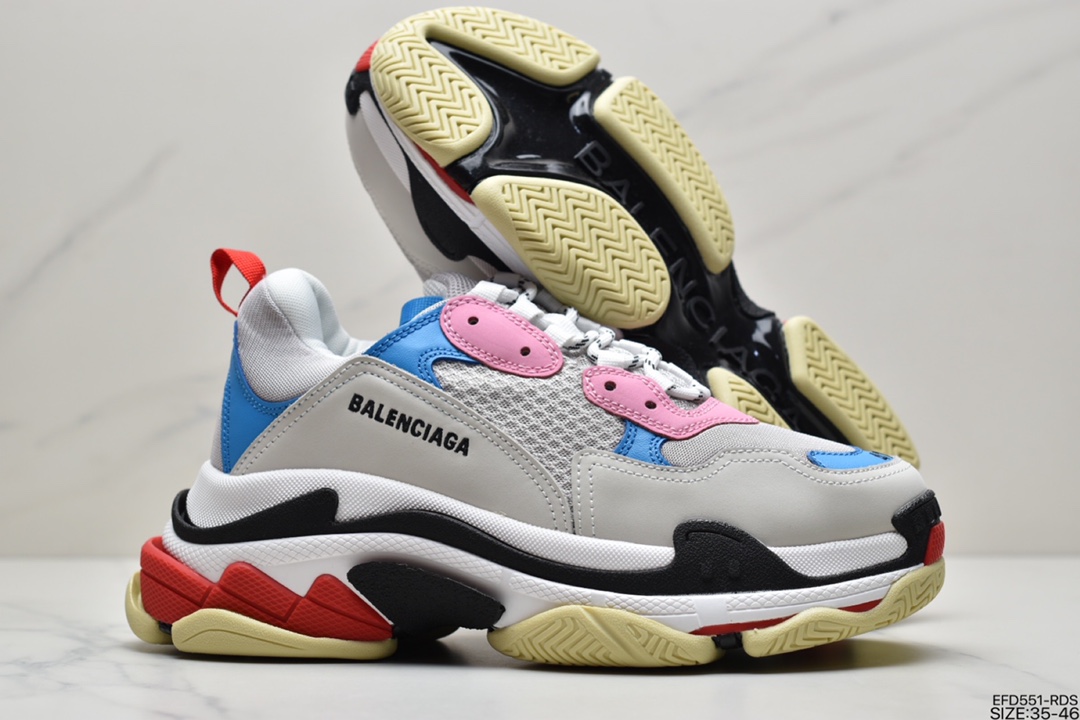 390 Balenciaga Triple S Sneaker”White/Grey/Black/Blue”时装复古厚底做旧姥爷球鞋“白浅灰黑天蓝”541624 W06E2