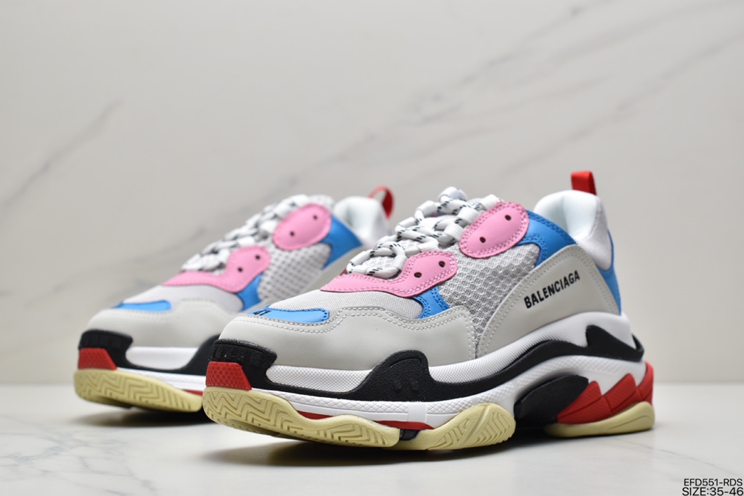 390 Balenciaga Triple S Sneaker”White/Grey/Black/Blue”时装复古厚底做旧姥爷球鞋“白浅灰黑天蓝”541624 W06E2