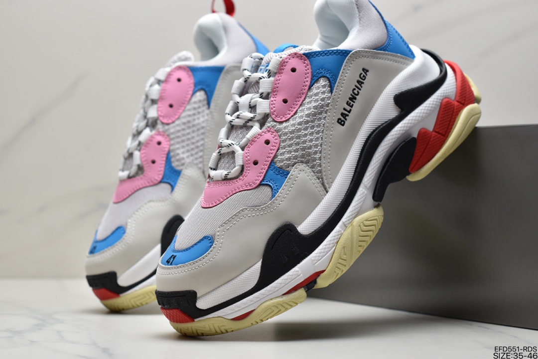 390 Balenciaga Triple S Sneaker”White/Grey/Black/Blue”时装复古厚底做旧姥爷球鞋“白浅灰黑天蓝”541624 W06E2