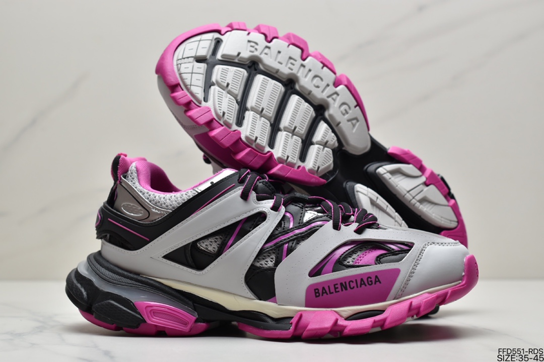 600 BALENCIAGA Track Trainers 3.0代复古野跑姥爹潮流百搭慢跑鞋“灰银黑骚粉”542436 W3NB2 5032