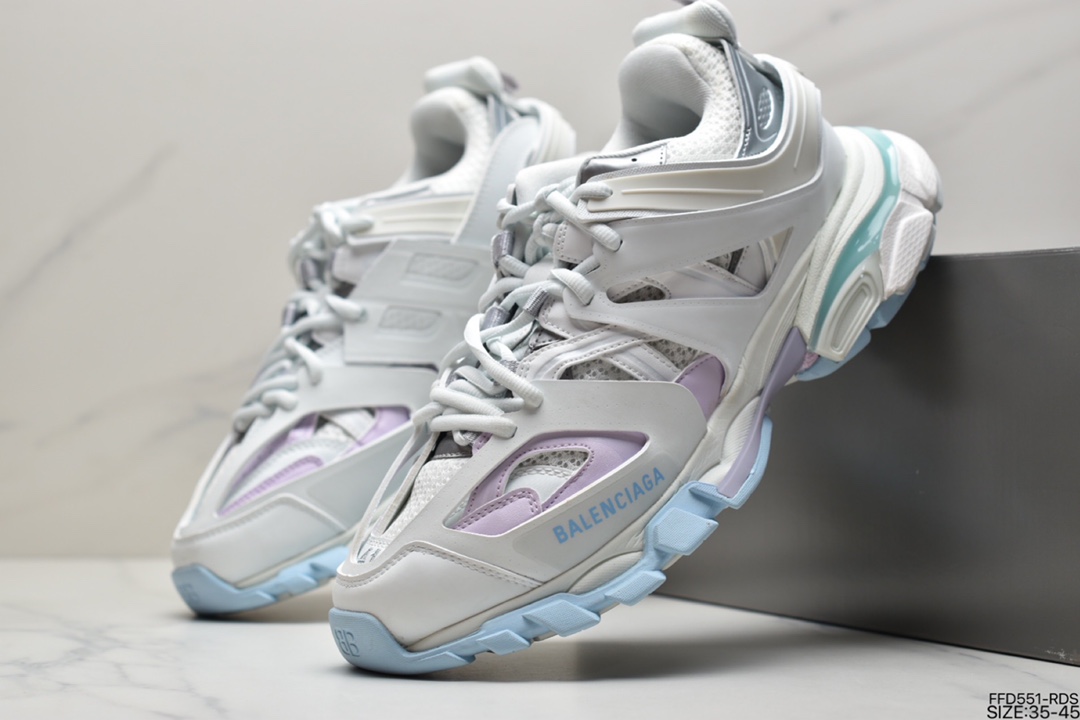 600 BALENCIAGA Track Trainers 3.0代复古野跑姥爹潮流百搭慢跑鞋“灰银黑骚粉”542436 W3NB2 5032