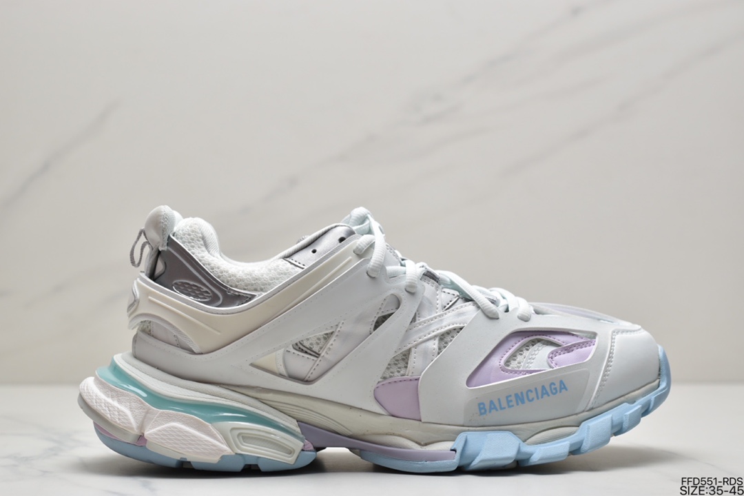 600 BALENCIAGA Track Trainers 3.0代复古野跑姥爹潮流百搭慢跑鞋“灰银黑骚粉”542436 W3NB2 5032