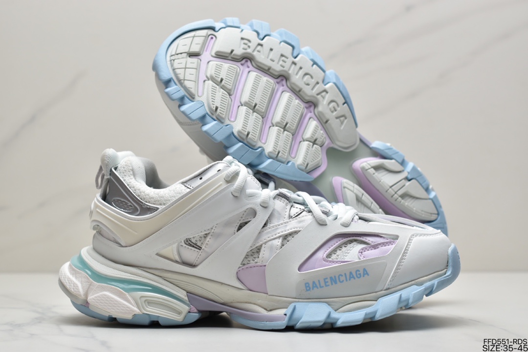 600 BALENCIAGA Track Trainers 3.0代复古野跑姥爹潮流百搭慢跑鞋“灰银黑骚粉”542436 W3NB2 5032